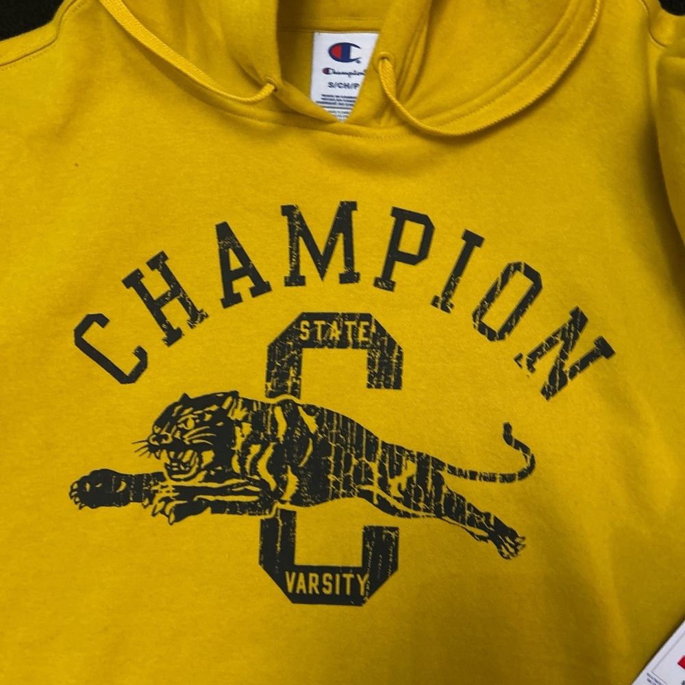 Champion Mens Yellow Varsity Hoodie Size Small